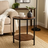 طاولة خدمة دائرية خشب - قواعد وحواف حديد أسود