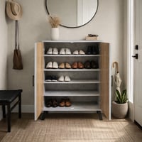 خزانة احذية بابين خشب ماليزي 5 أدوار - رمادي فاتح...