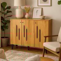 خزانة خشبية بثلاثة أبواب بتصميم عصري وأرجل سوداء أ...