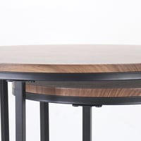 طقم طاولات قهوة وسط - سطح خشبي دائري - قواعد معدن