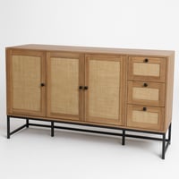 كونسول خشبي بتصميم طبيعي وأرجل حديدية، يحتوي على أ...