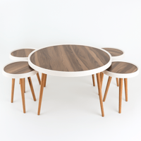 طقم طاولات تركي خشب - حواف بيضاء