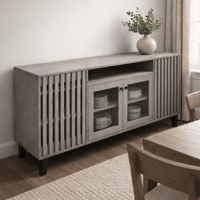 طاولة بوفيه خشبية فاخرة، بتفاصيل شرائح عمودية وأبو...