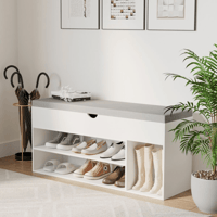 خزانة أحذية خشب بيضاء - وسادة مقعد