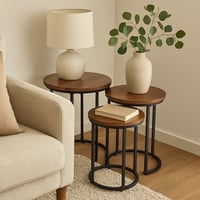 طقم طاولات خدمة بني - قواعد معدن أسود