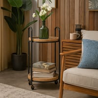 عربه تقديم دائرية - أسطح زجاج و خشب - مقابض طويلة