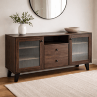 طاولة بوفيه خشبية فاخرة، بتفاصيل شرائح عمودية وأبو...