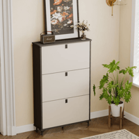 خزانة أحذية خشبية - ثلاث أدراج - أبيض ورمادي