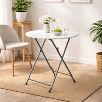 طاولة دائرية قابلة للطي بسطح متين وأرجل معدنية ثاب...