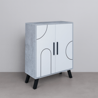 خزانة احذية خشب ماليزي 4 دور بابين - رمادي وأبيض