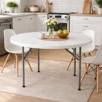 طاولة دائرية قابلة للطي بسطح متين وأرجل معدنية ثاب...