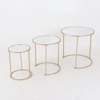 طقم طاولات خدمة - سطح مرايا - حواف وقاعدة ذهبية