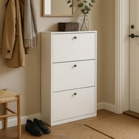 خزانة أحذية أنيقة بلون ابيض، بثلاثة أدراج عملية لت...