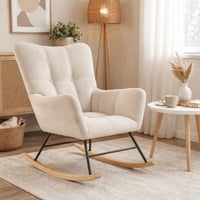 كرسي هزّاز بيج أنيق بتصميم عصري، مكسو بقماش ناعم م...