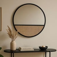 مرآة حائط دائرية باللون الاسود بتفاصيل كانيه طبيعي...