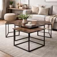 طاولات قهوة بني 4 قطع خشب ماليزي