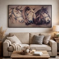 لوحة حائط - برواز خشب اسود - شكل أحصنة 2 متر في 1...