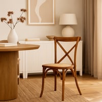 كرسي خشب - قاعدة من الخيزران المنسوج