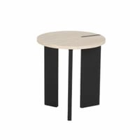 طاولة جانبية دائرية بتصميم عصري، سطح بلون فاتح وقا...
