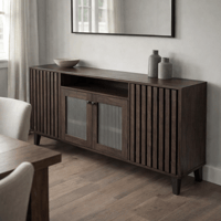 طاولة بوفيه خشبية فاخرة، بتفاصيل شرائح عمودية وأبو...