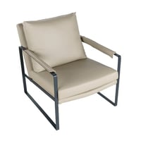 كرسي جلد بيج - مسند معدن أسود