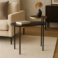 طاولة مفرد - سطح خشبي داكن بحواف ذهبية - قواعد معد...