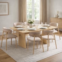 طاولة طعام أنيقة ، بسطح خشبي دافئ وتصميم بسيط راقٍ...