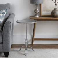 طاولة خدمة دائرية - معدن فضي - سطح زجاجي