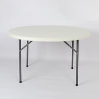 طاولة دائرية قابلة للطي بسطح متين وأرجل معدنية ثاب...