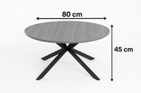 طاولة دائرية أنيقة بسطح خشبي وقاعدة معدنية عصرية.