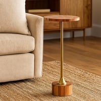 طاولة جانبية دائرية - نقش مثلثات - سطح و قاعدة خشب