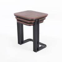 طقم طاولات خدمة - قواعد معدن - سطح خشبي مستطيل