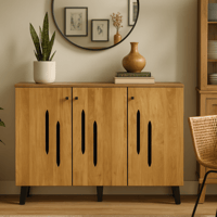 خزانة خشبية بثلاثة أبواب بتصميم عصري وأرجل سوداء أ...