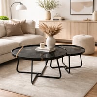 طقم طاولات قهوة وسط خشب أسود - قواعد معدن