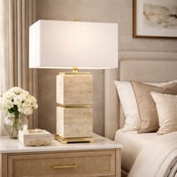 مصباح طاولة فاخر بقاعدة حجرية مزدوجة مع تفاصيل معد...