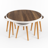 طقم طاولات تركي خشب - حواف بيضاء