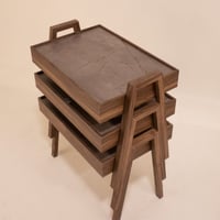 طقم طاولات خدمة خشب بني - سطح رخامي مستطيل