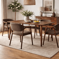 كرسي أنيق بتنجيد بني وإطار خشبي.