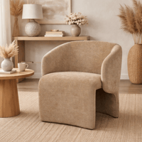 كرسي أنيق مبطن بقماش مخملي بيجي ، بتصميم منحني ومس...