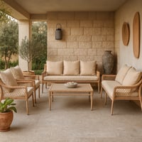 طقم جلسة خارجية أنيق 7 اشخاص بتصميم خيزران بلون طب...