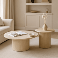 طقم طاولات دائرية بيج خشب بقاعدة خشبية- 2 قطعة