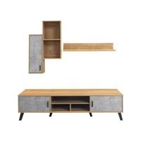 طقم طاولة تلفاز جدارية 180 سم بتشطيب خشبي دافئ مع...