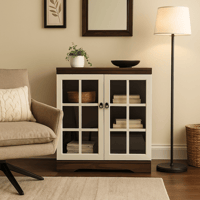 دولاب تخزين بني - أبواب بيضاء مربعة