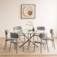 طقم طاولة طعام 1+6 زجاجية بتصميم عصري أنيق مع كراس...