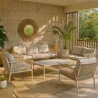 طقم جلسة خارجية 7 اشخاص بلون بيج هادئ بتصميم حبال...