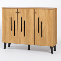 خزانة خشبية بثلاثة أبواب بتصميم عصري وأرجل سوداء أ...