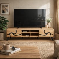 طاولة تلفزيون خشب ماليزي 180 سم - بيج واسود