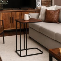 طاولة خدمة مفردة - سطح خشب بني - قواعد معدنية