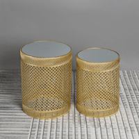 طقم طاولات معدن ذهبية - سطح زجاجي - شكل شبك