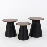 طقم طاولات خدمة - خزف أسود - سطح خشب